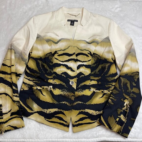 Chico's BLACK LABEL Ombre Animal Blazer Jacket Size 1 (US 8) Gold Black Tiger - Picture 4 of 10